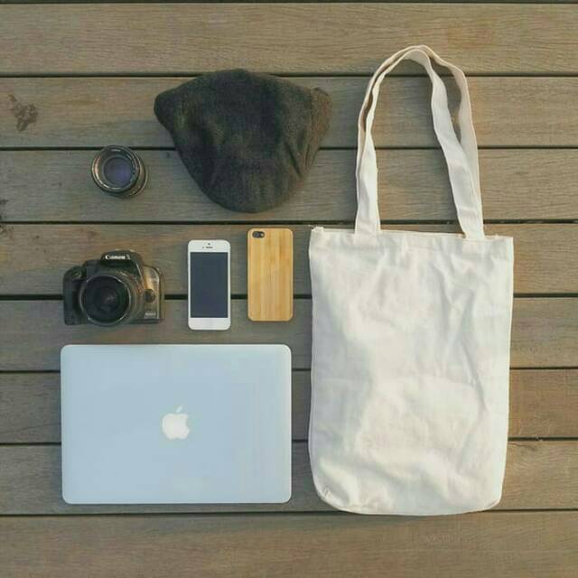 RIZKIBAG Tote bag kanvas polos murah brokenwhite