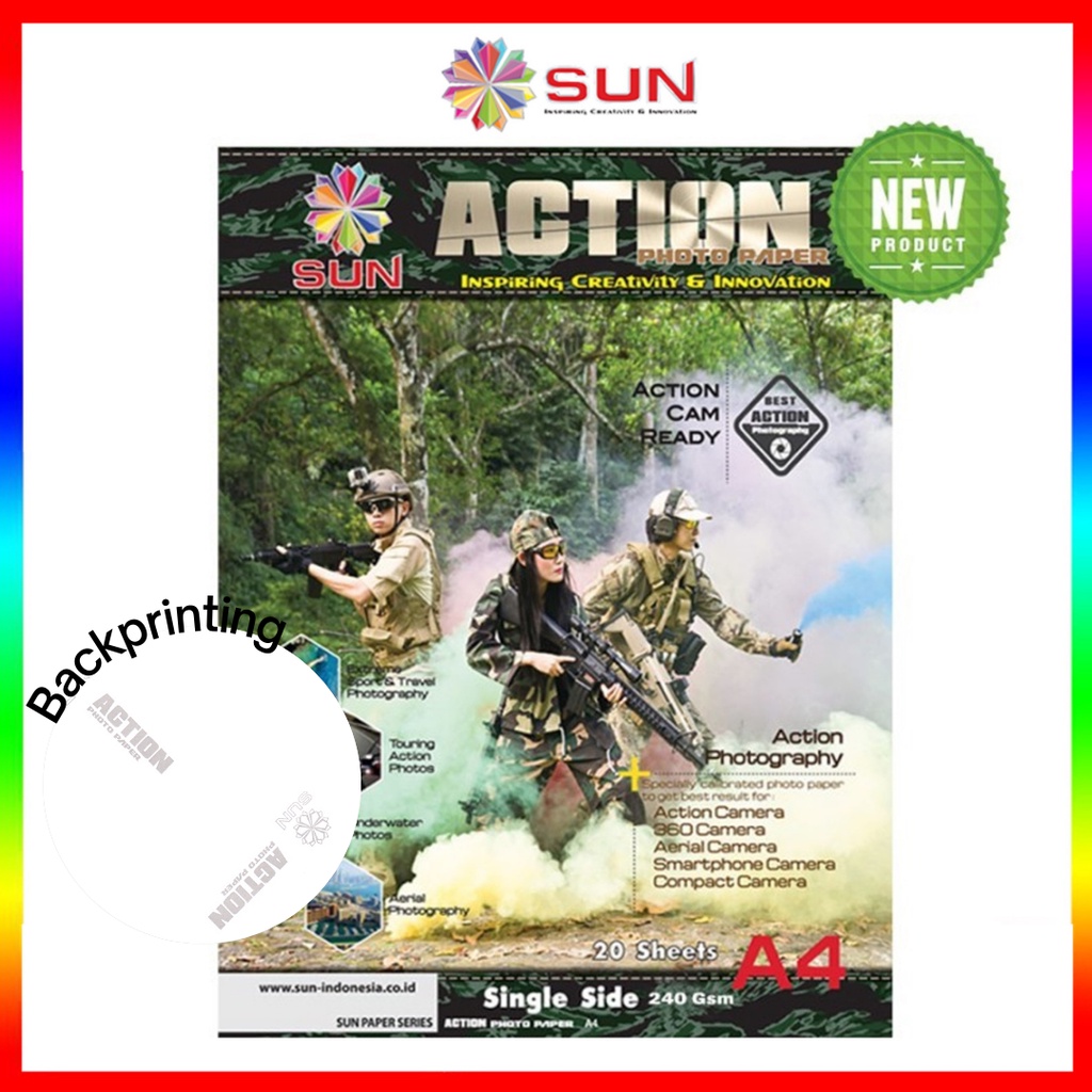 

Kertas Foto Glossy A4 210, 240 gram - SUN Action Photo Paper Ketebalan 210, 240 gram ( Support epson/canon/hp/brother ori (dye ) - 664, 003, 673, 001 )