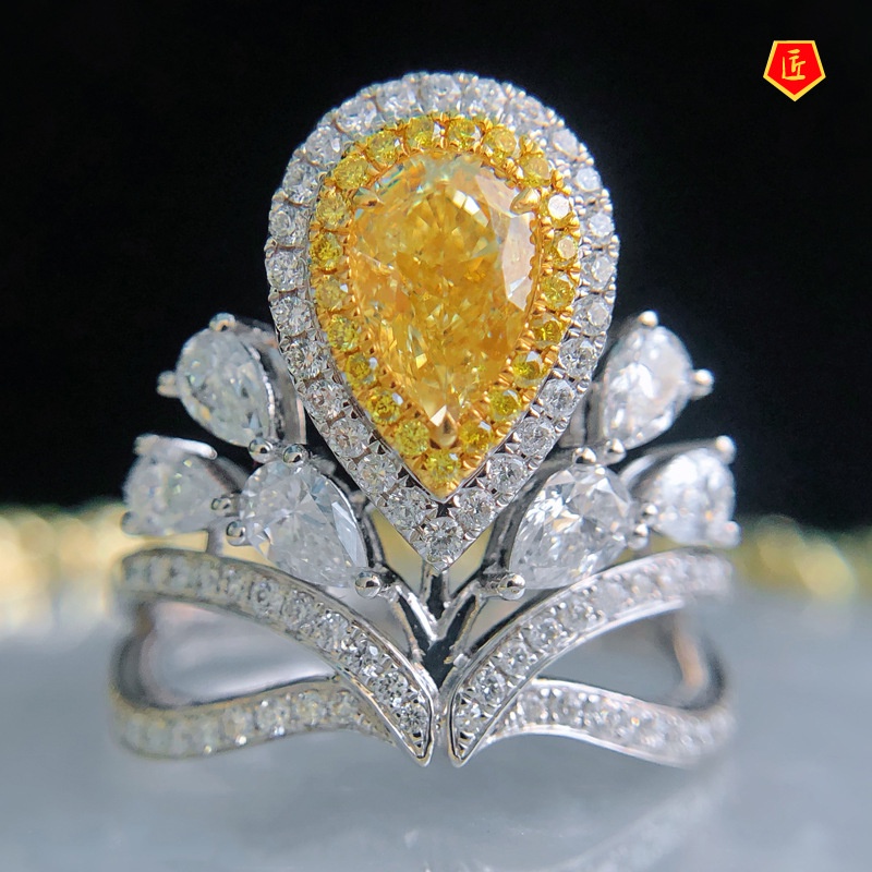 [Ready Stock]Luxury Elegant Crown Yellow Diamond Ring