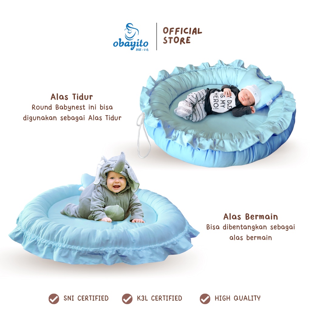 Obayito Round Babynest (Kasur Kolam Bulat) Bahan Katun Satin Jepang / Double Layer Terbaik