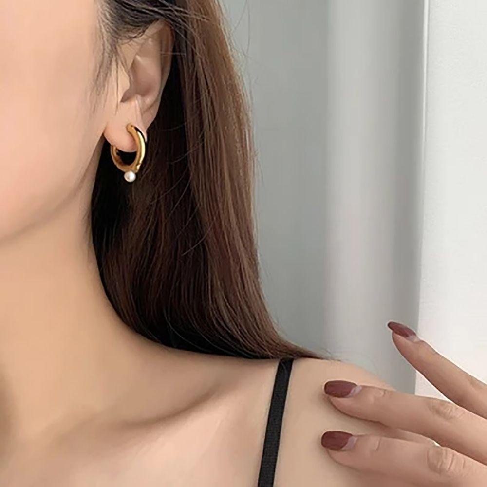 Mxbeauty Anting Mutiara Lucu Kreatif Menjuntai Anting Bulat Perempuan Gadis Aksesoris Telinga Anting Hoop