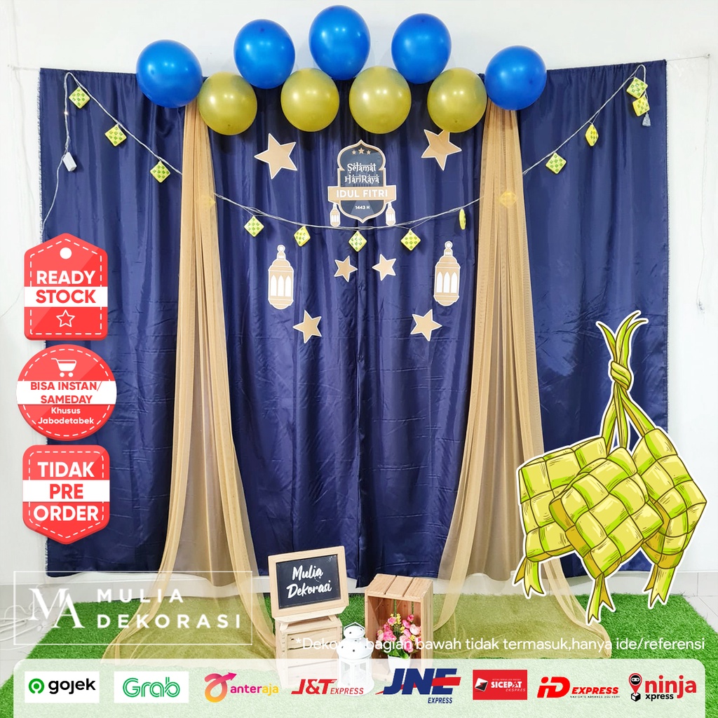 Backdrop Photobooth Lebaran Ramadhan Paket Lengkap Balon EID MUBARAK Hari Raya Idul Fitri