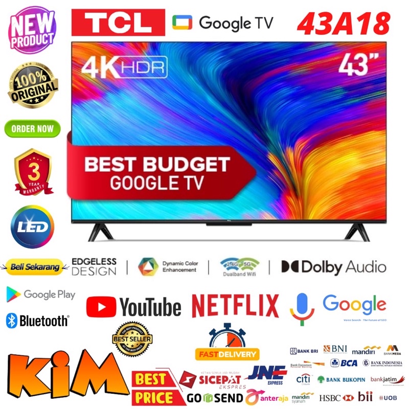 TCL LED TV 43 inch 43A18 GOOGLE TV 4K UHD Dolby Audio HDR 10-NEW!!!