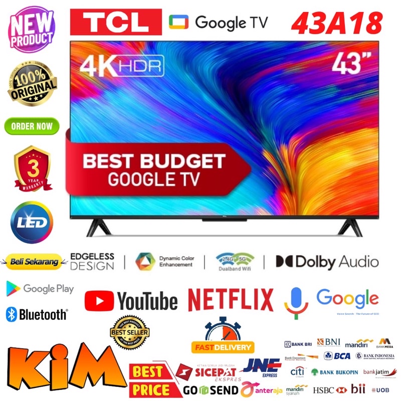 TCL LED TV 43 inch 43A18 GOOGLE TV 4K UHD Dolby Audio HDR 10-NEW!!!