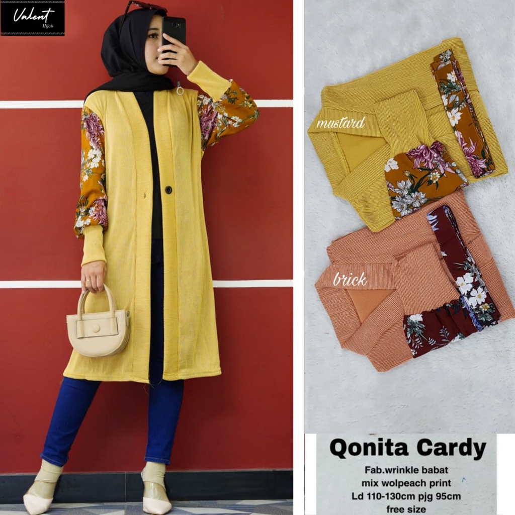 QONITA CARDY BT VALENT TOP ATASAN OUTER CARDIGAN SEATER RAJUT JUMBO BAHAN WRINKLE BABAT LD 110-130CM