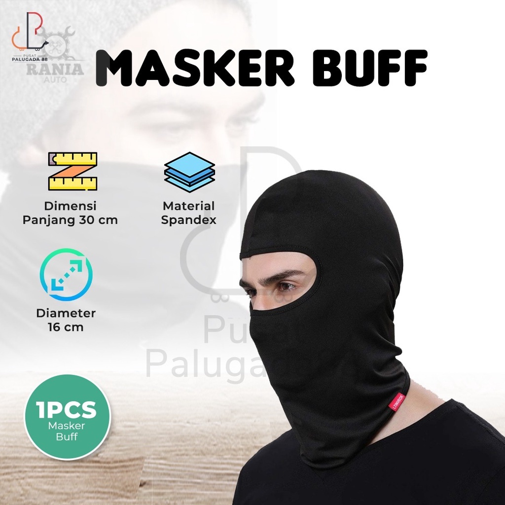Masker Buff Ninja Full Face Balaclava Spandex Hitam Polos Motor Helm rumaia.id