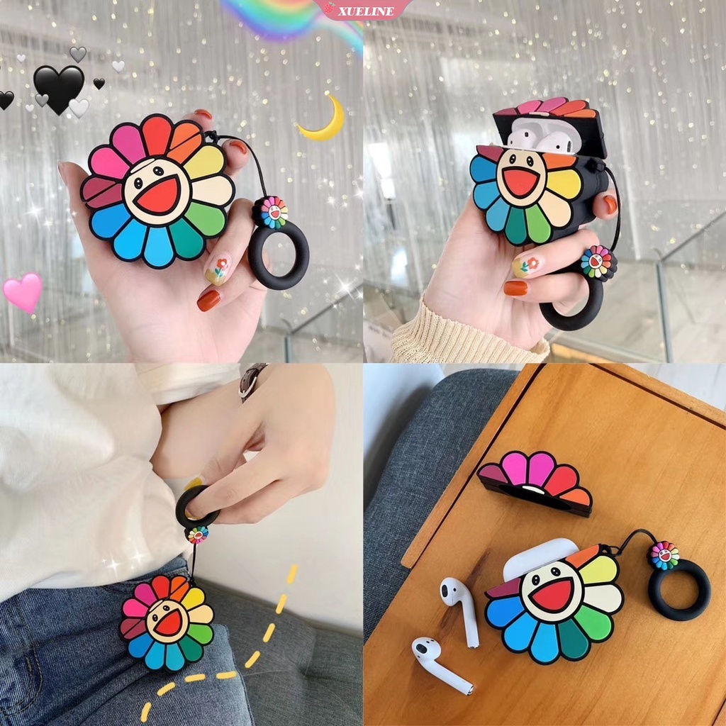 Cover Pelindung Headphone Bahan Silikon Anti Drop Bentuk Bunga Matahari Untuk AirPods 1 2 3 Pro