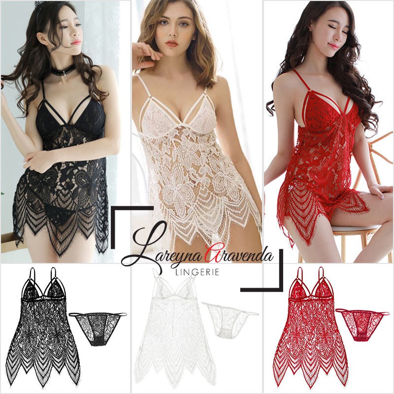 Set Lingerie + Celana Dalam Seksi Model Terusan Full Lace LG221