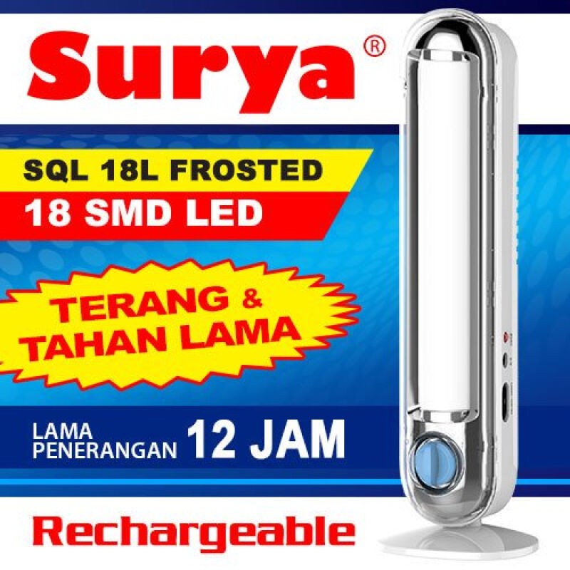 Surya Lampu Emergency SQL 18L FROSTED Light LED 18 SMD With Dimmer Switch Rechargeable 12 Hours