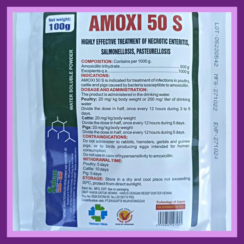 AMOXI 50 S 100 gr | Obat Infeksi Pencernaan Ayam Sapi Babi Ampuh | Like Amoxitin