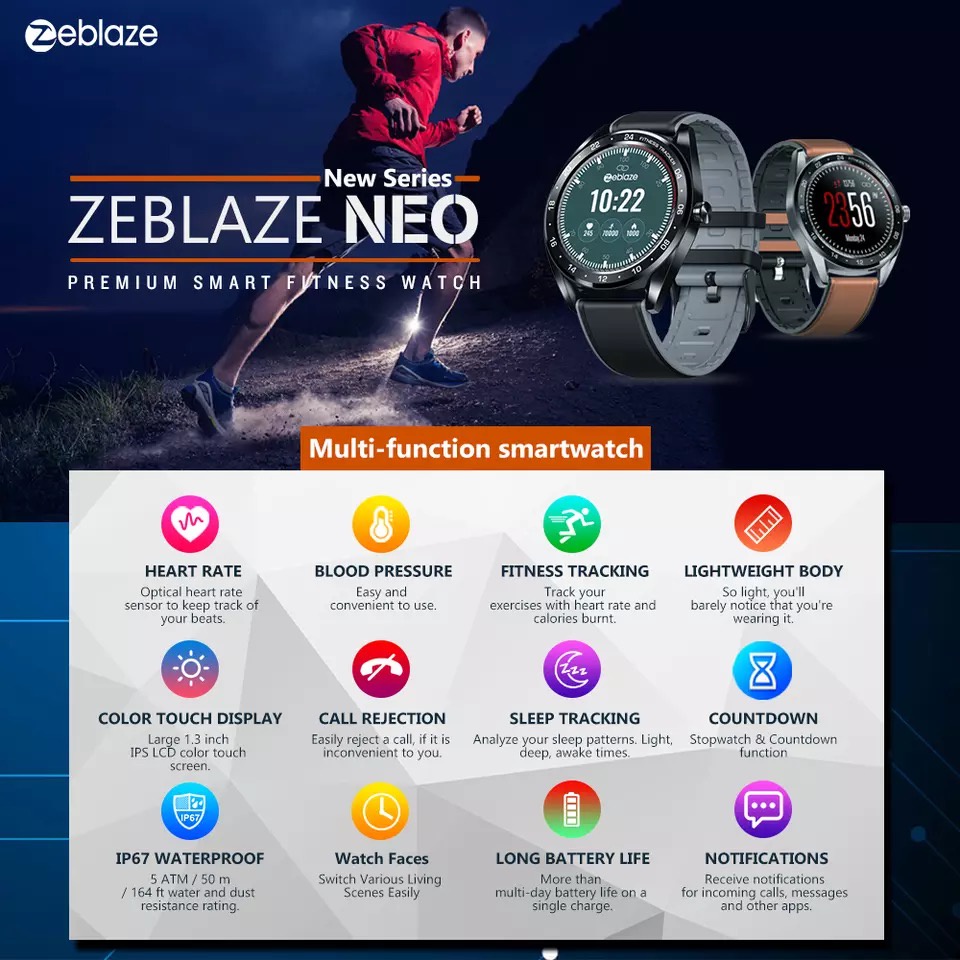 ZEBLAZE NEO IP67 WATERPROOF HEART RATE PREMIUM SAMRT WATCH