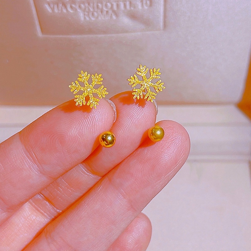 Anting Titanium Wanita Anti Karat dan anti luntur asli Emas 18K kepingan salju Aksesoris Perhiasan