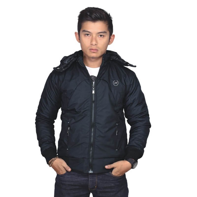 8RC10 Jaket  Parasut  Taslan Hitam  Polos CT Pria Cowok 