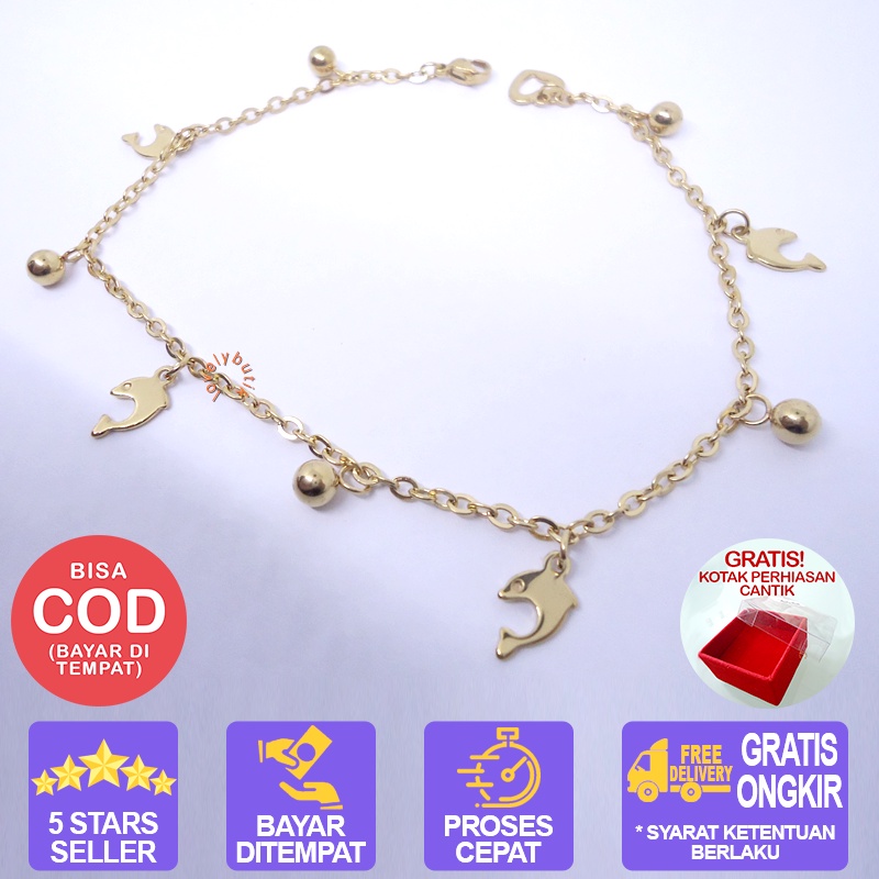 Lovelybutik - Gelang kaki Titanium anti karat Dolphin Gelang Kaki Wanita Titanium Bahan Titanium Ukuran 24,5 cm