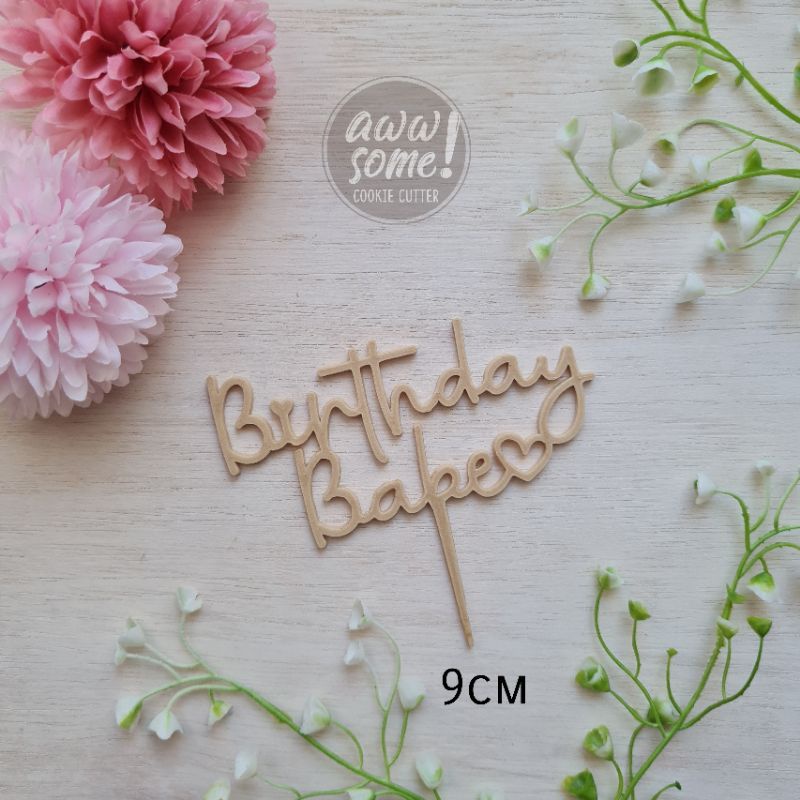 Cake Topper Happy Birthday Babe bahan Plastik warna Nude / Kayu Coklat Muda / Shabby / Minimalist / 