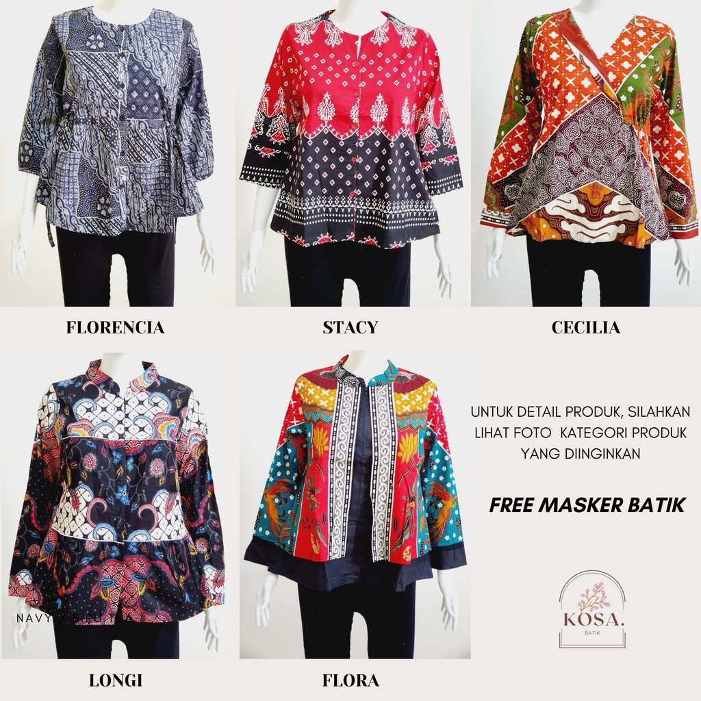 (KOSA) BLOUSE & KEMEJA BATIK WANITA MODERN UNTUK KERJA/ LEBARAN/ KONDANGAN/ PESTA + FREE MASKER