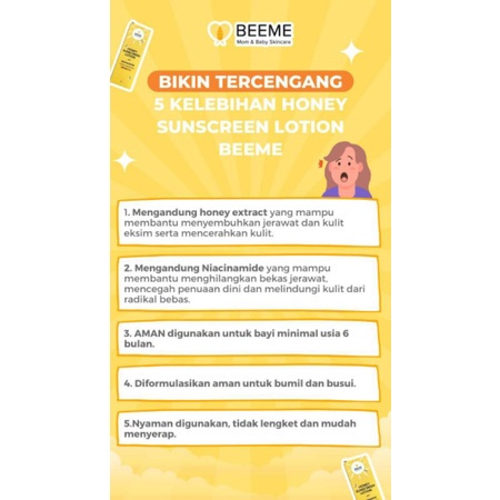 Bisa COD Reseller Resmi Beeme Honey Sunscreen Lotion with Niacinamide SPF 50+++ 20gr Suncreen Ibu dan Anak