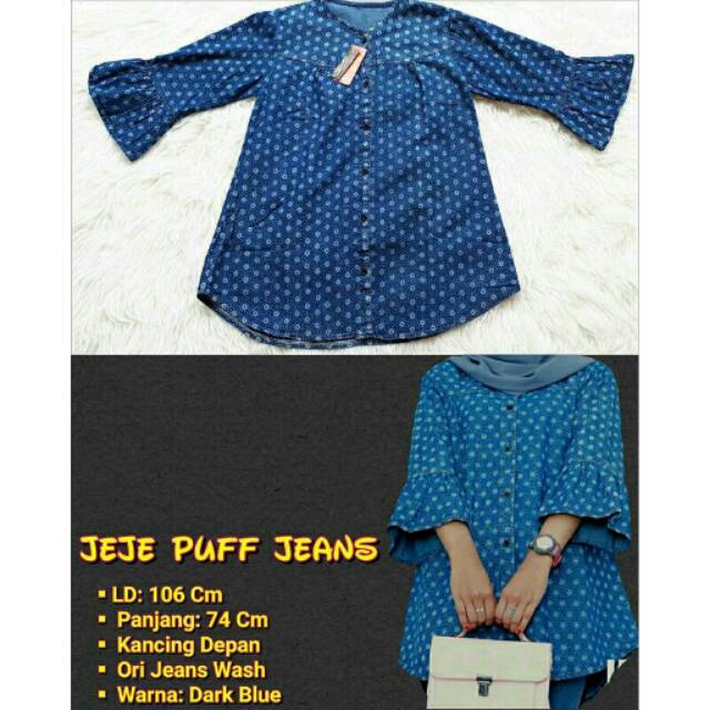 Atasan Jeans Wanita Jeje Puff Dark Blue Murah