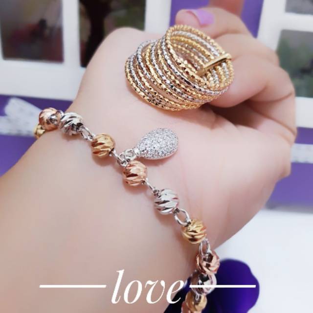 Gelang tangan oval plus cincin keroncong xuping