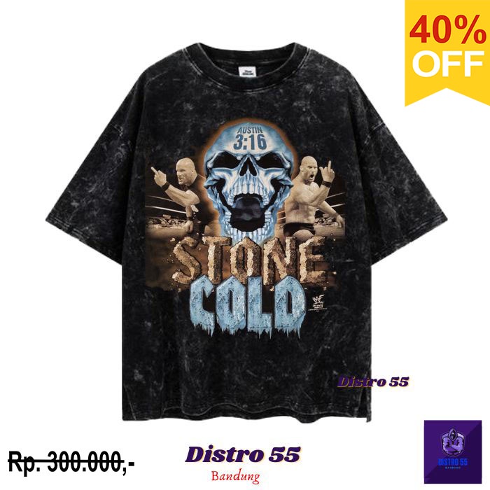 KAOS  WWF STONE COLD AUSTIN 3:16 BLACK VINTAGE TEE 2 / KAOS OVERSIZED / KAOS WASHING / KAOS WASHED /