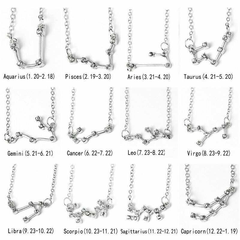 Kalung Choker Aksen Kristal Motif 12 Rasi Bintang Warna Silver Untuk Wanita