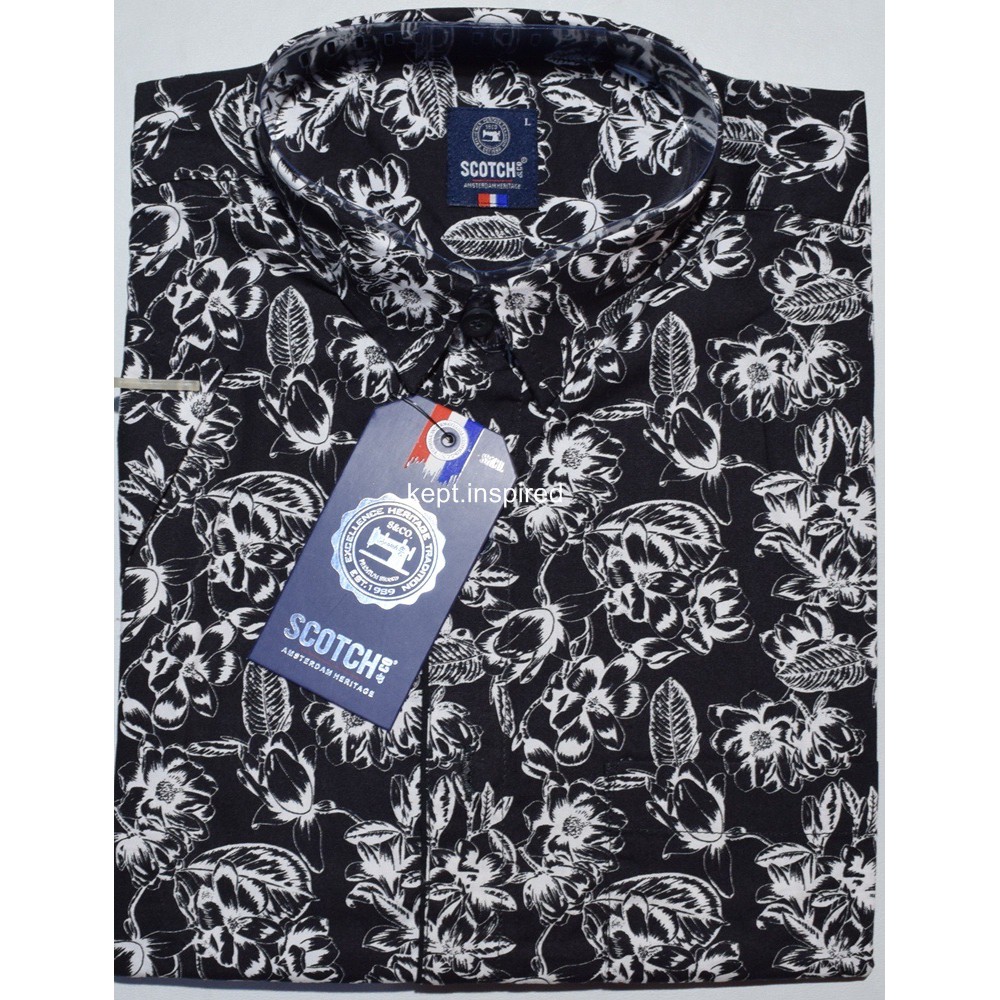 SCOTCH & CO Kemeja Pria Casual Lengan Pendek Hitam Motif Reguler TDS 25 ORIGINAL