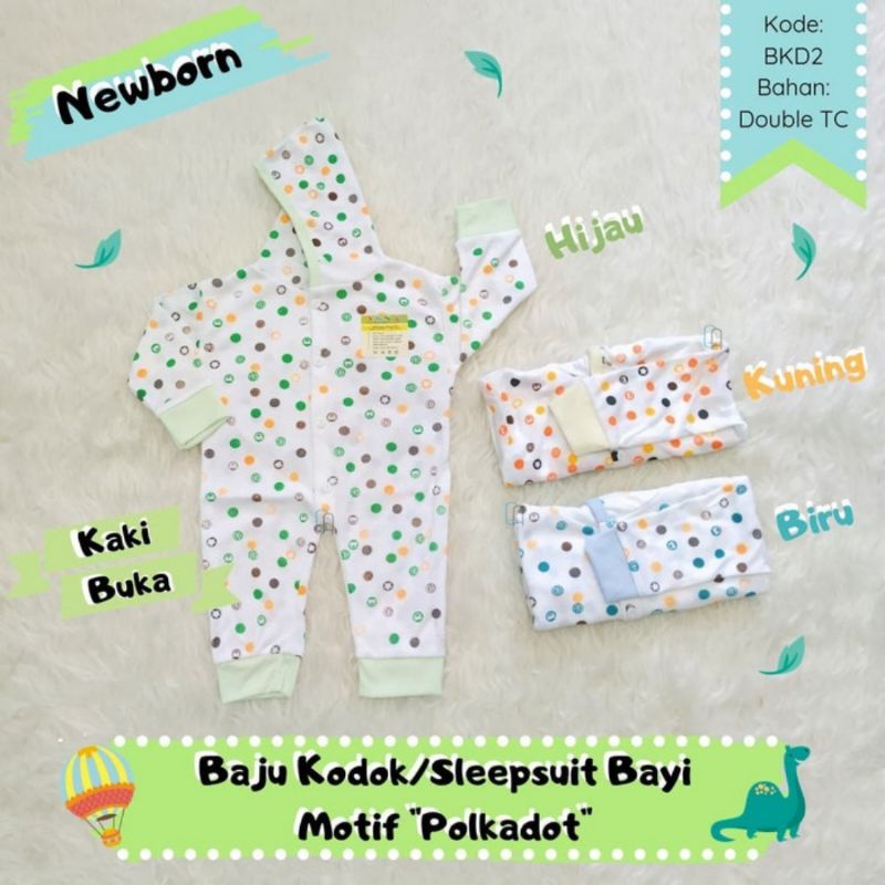 Sleepsuit bayi / Baju kodok bayi motif polkadot SNI