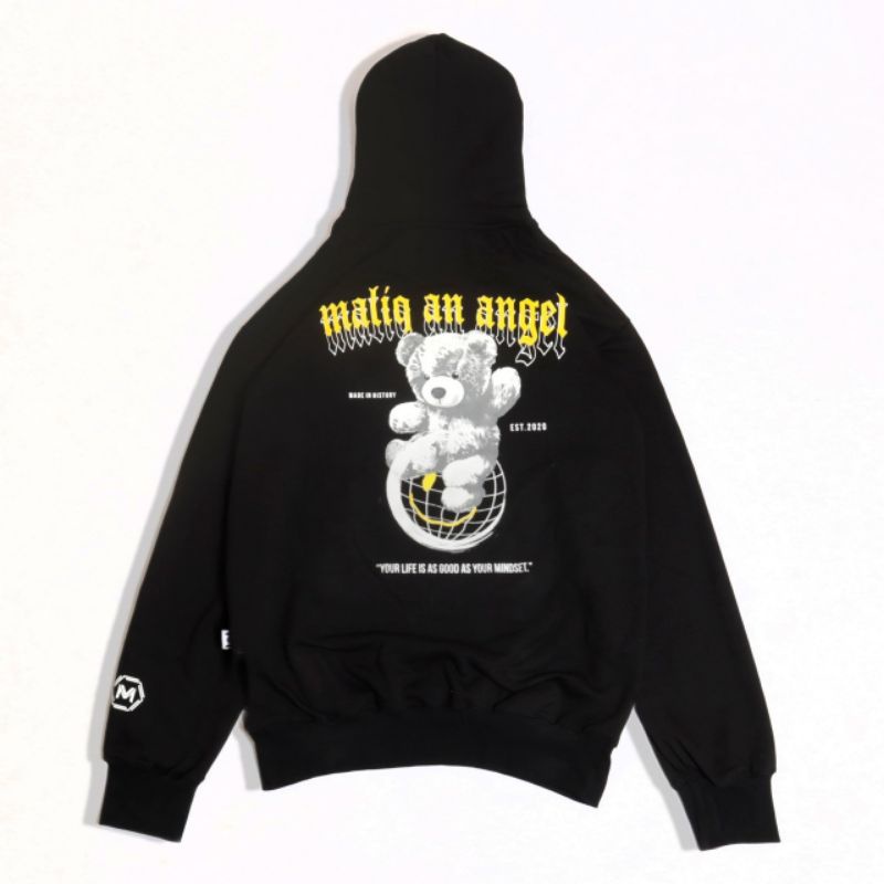 SWEATER HOODIE MALIK AN ANGEL M.A.A HITAM BEAR AUTHENTIC FULLTAG &amp; LEBEL