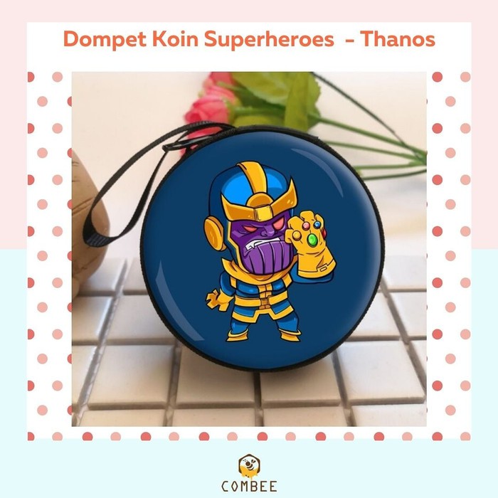 Dompet / Pouch Koin / Earphone / Souvenir Tin Round Superhero Thanos