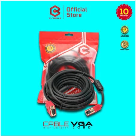 Cable vga cyborg 10 meter gold plated m-m 1080p Full HD for pc laptop monitor tv projector - Kabel vga 10m male