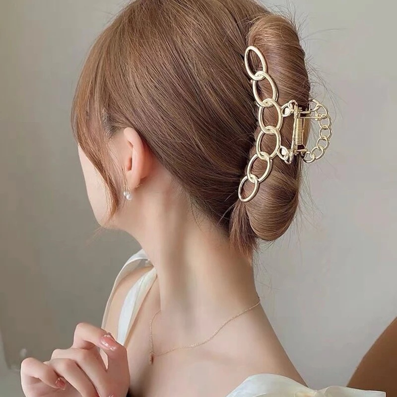 Korean INS Style Simple Trendy Geometric Fish Bone Hair Claw / Girls Metal Fish Tail Pearl Hollow Out Hair Clips Hairpin / Ladies Elegant Hair Accessories