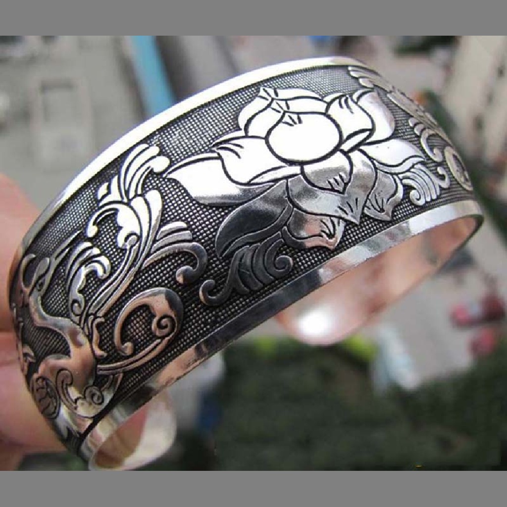 (AdornmentNo1) Gelang Tangan silver Tibet Motif Burung Bangau + Awan Untuk Wanita (ID)