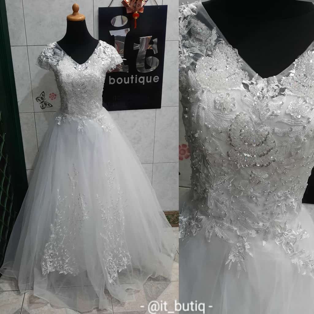 Gaun Pengantin Wedding Gown - LongDress Pesta Putih Rose Gold - Dress Bridal - Gown Bridesmaid FIO03