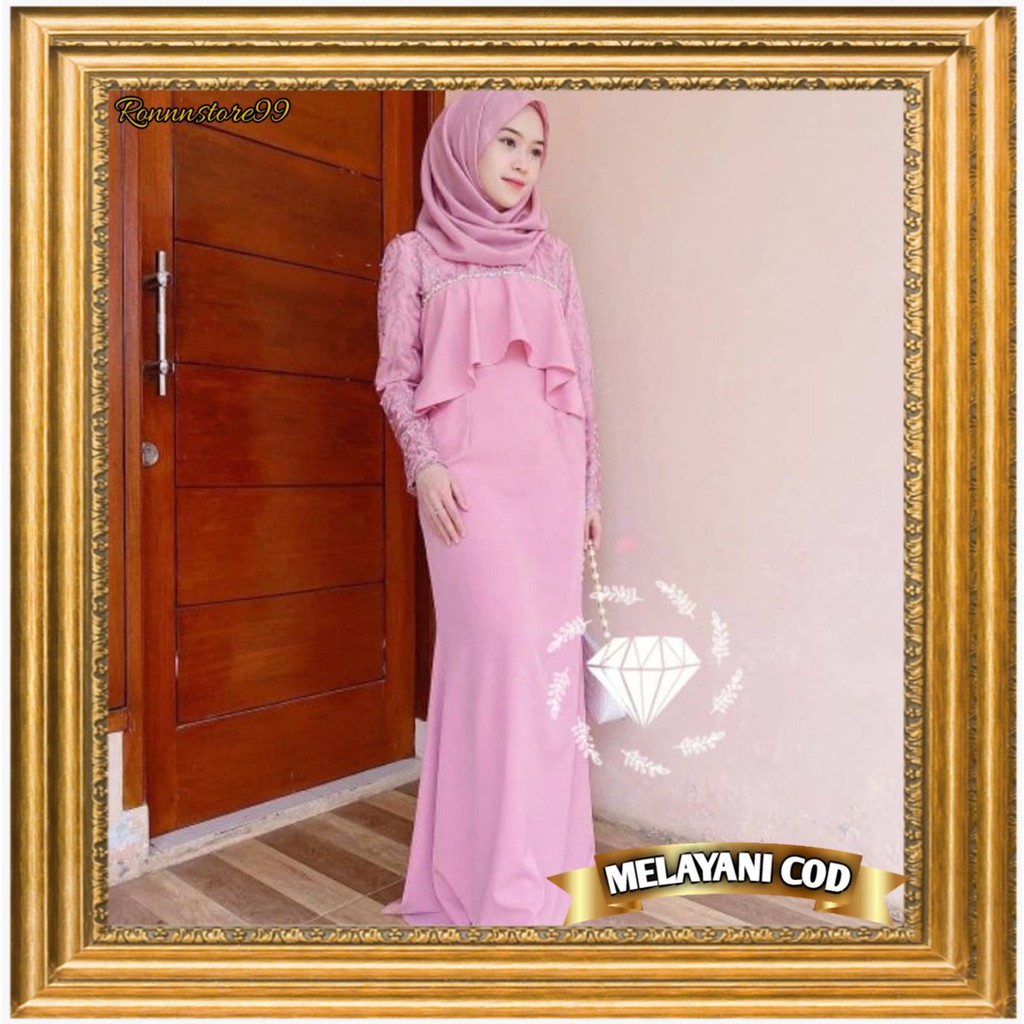 Dress Gamis Wanita Dewasa Komby Brukat Trend Kekinian Terbaru 2021 Pesta Kondangan dan Lebaran 2021