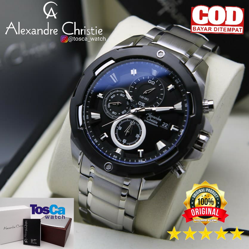 Jam tangan pria alexandre christie ac 6305 mc silver black original 100% garansi resmi 1tahun
