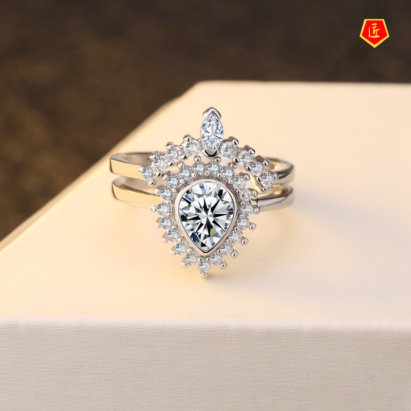 [Ready Stock]Women's Crown Diamond Ring Set Simple Fashion Elegant