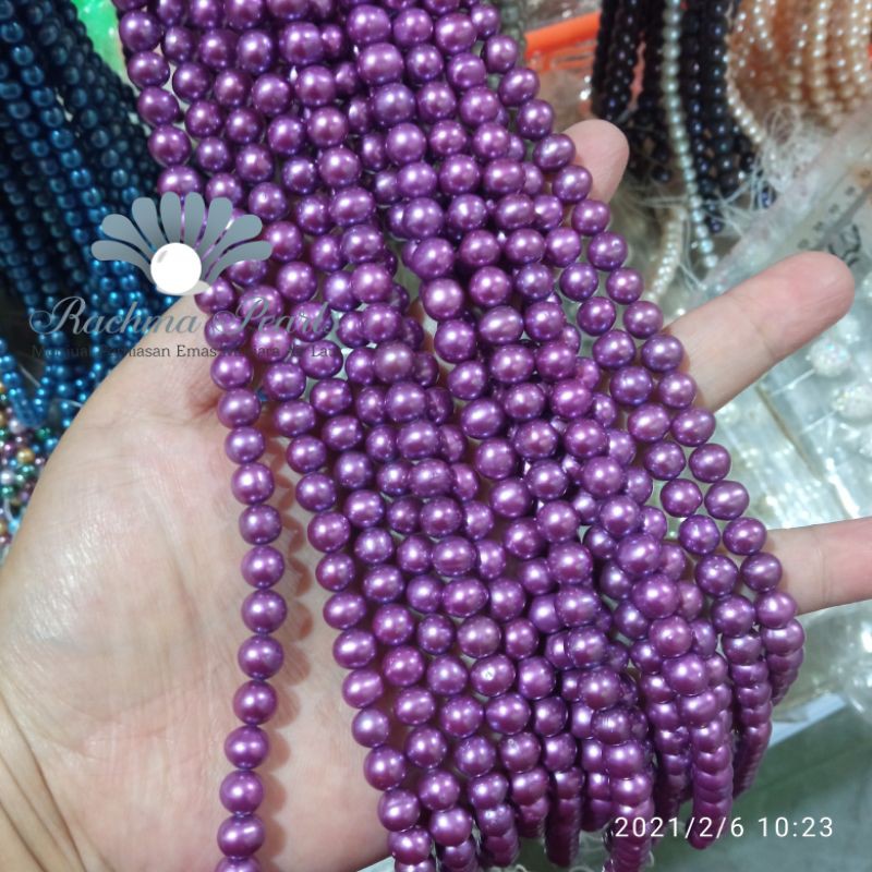 kalung mutiara air tawar asli lombok warna ungu cantik 40cm 5mm 6mm baby pearls gradasi best seller
