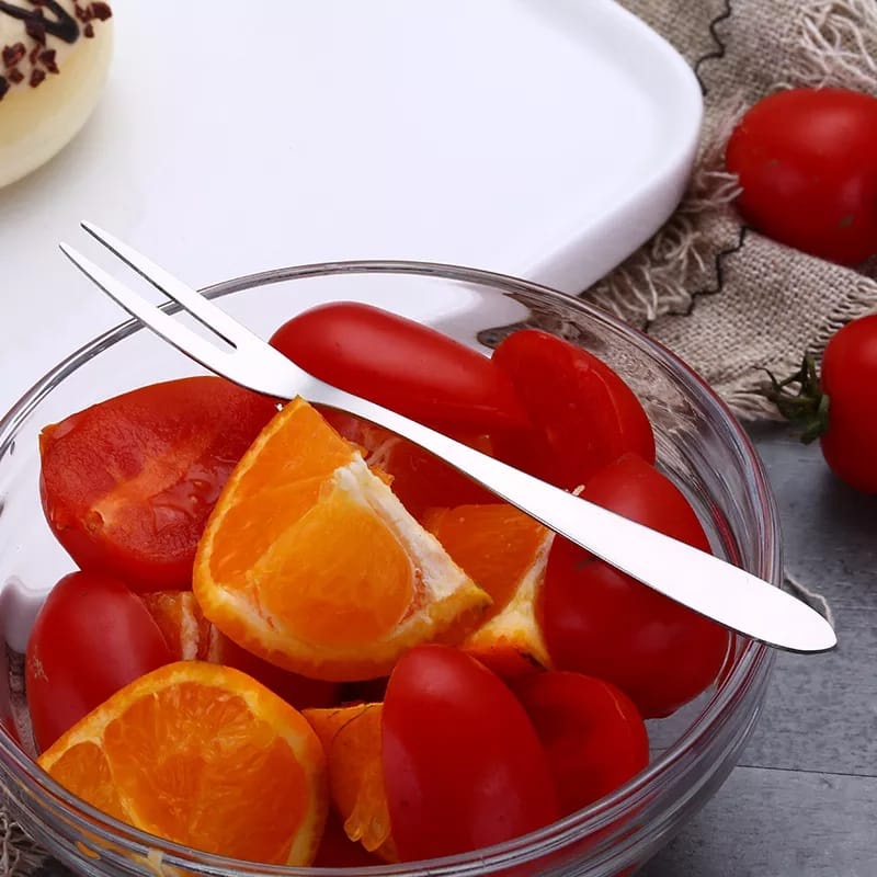 Garpu buah stainless steel -  trisula spork cake fruit