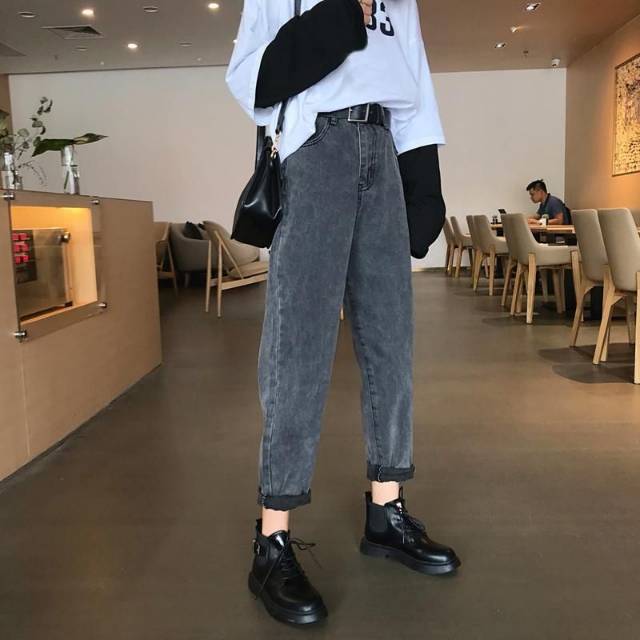 Boyfriend Snow Vintage Hitam Polos Wanita Highwaist HW Celana Jeans panjang wanita murah