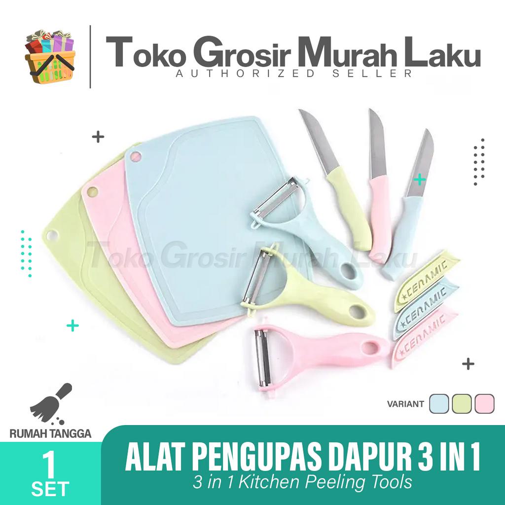 PISAU SET TALENAN 3 in 1 STAINLESS PISAU KUPAS BUAH SAYUR DAPUR PEELER