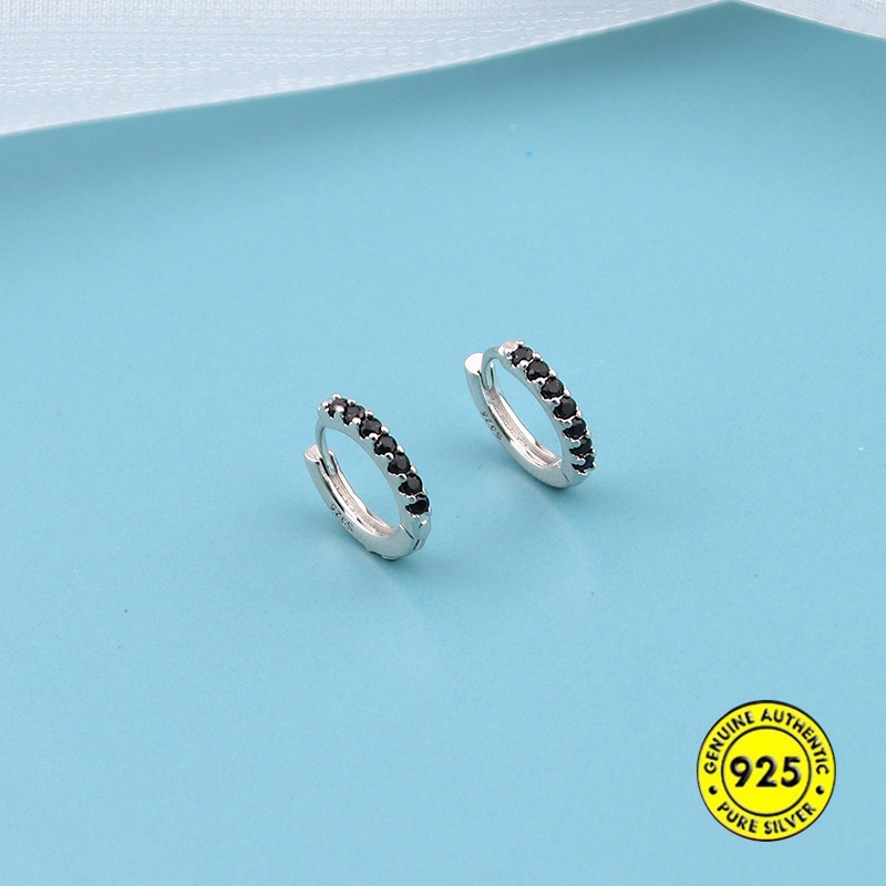 Anting Stud S925 Silver Hias Berlian Baris Tunggal Gaya Korea Untuk Wanita