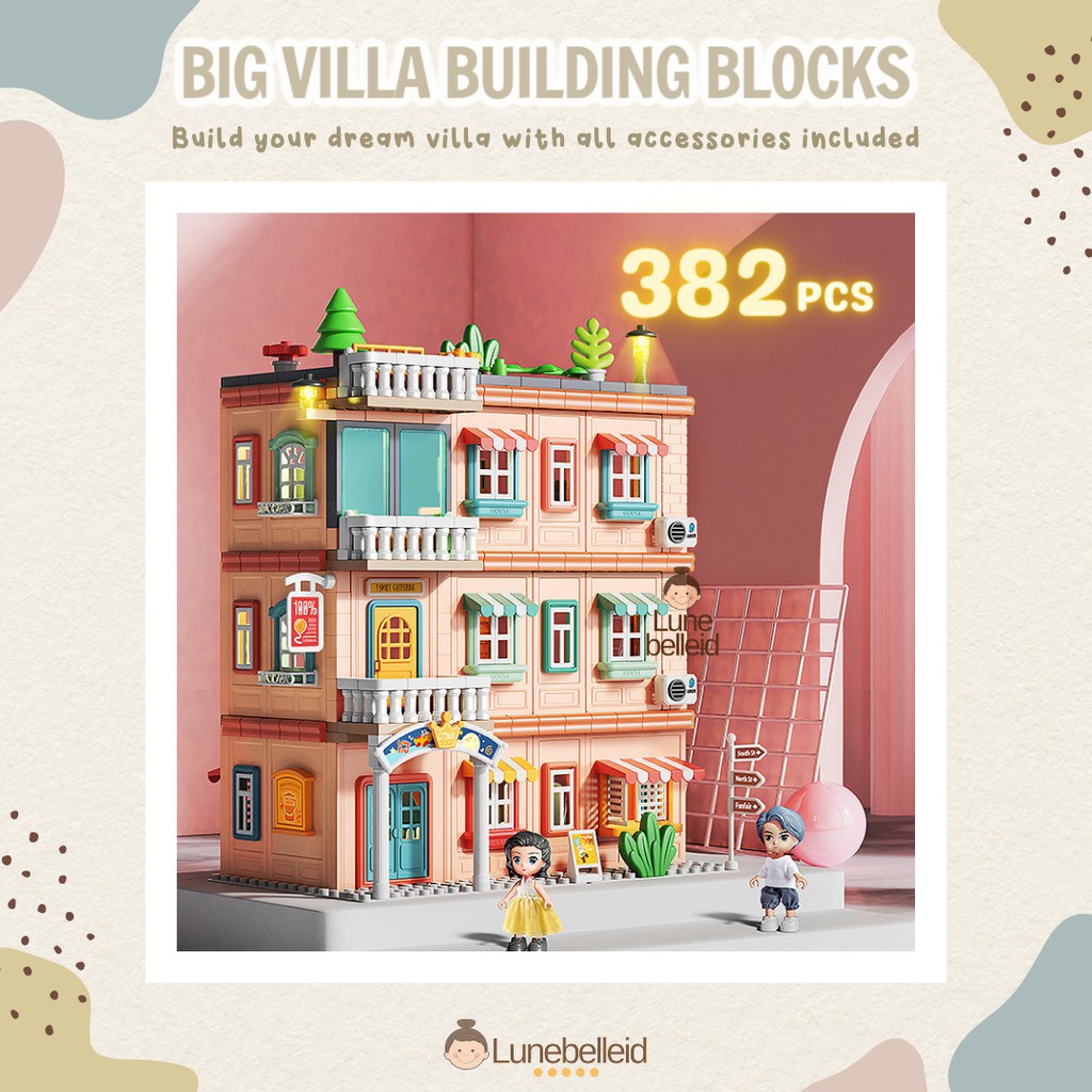 Big Villa Building Blocks 382pcs / Mainan Lego Bangun Rumah / Mainan Rumah Rumahan Besar Lengkap