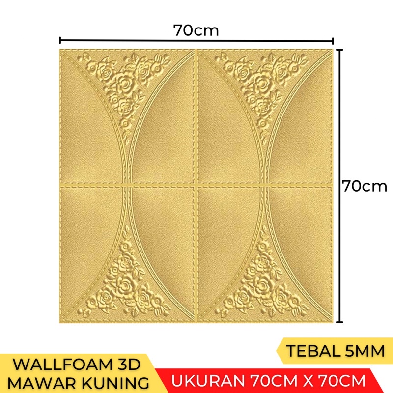 (Tebal 5mm- 6mm) Wallpaper Stiker Dinding 3D Foam Wallfoam Motif Batik Bata 70cm x 77cm-Mawar Kuning 5mm