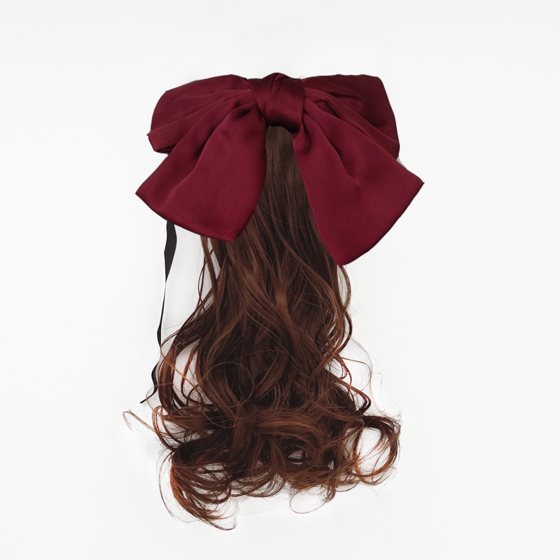 Rambut Palsu Anak Hair Clip Curly Wig Anak Ponytail Anak Knot Bow Merah