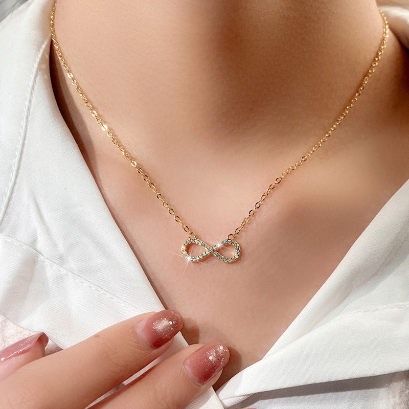 Kalung Rantai Klavikula Wanita Dengan Liontin Bentuk Infinity Bahan Cubic Zirconia Untuk Pesta Pernikahan