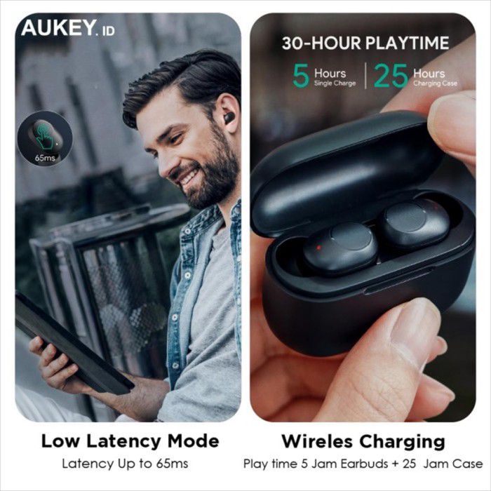 Aukey Earphone Wireless Charging Earbud with AAC Decodec &amp; IPX5 - EP-T31 - 500931