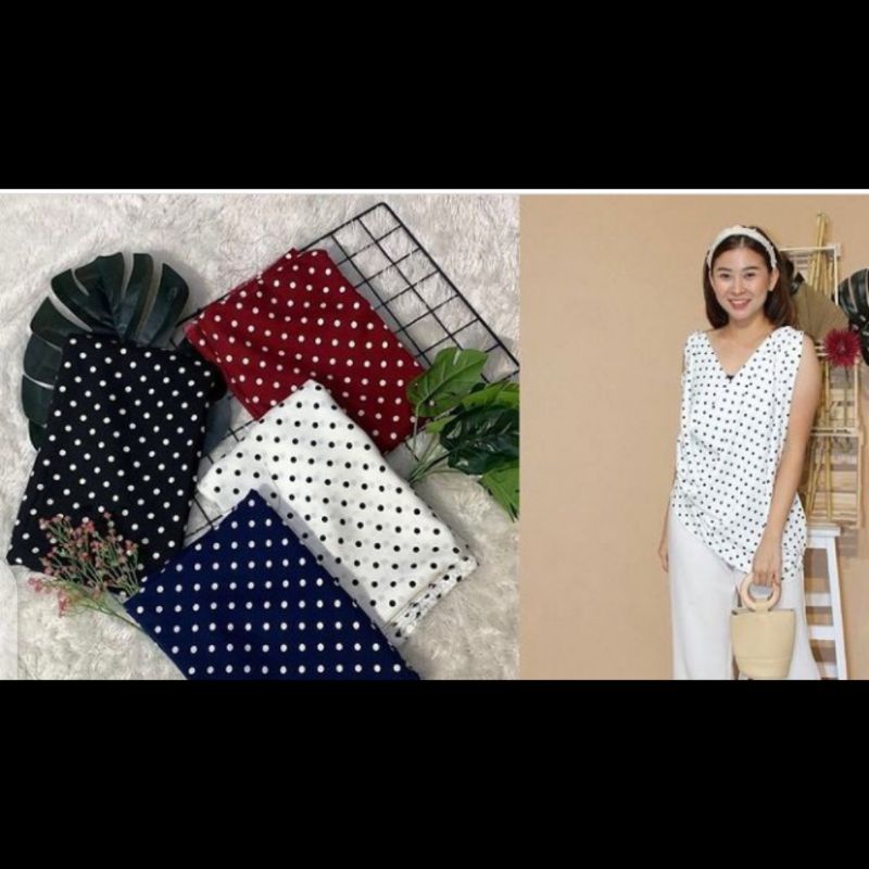 KAIN SHAKILA PRINT MOTIF POLKA POLKADOT PRINTING TOTOL TOTOL DOT ONDE BAHAN GAMIS TUNIK BLOUSE HIJAB