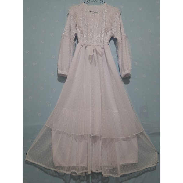 Dres Brukat Lengan balon Tile dot