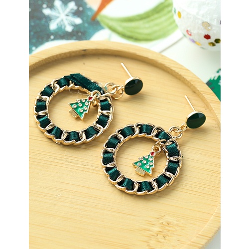 LRC Anting Tusuk Fashion Alloy Christmas Fabric Chain Braided Earrings Q14993