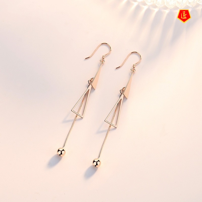 [Ready Stock]Geometric Earrings Women's Elegant Long Silver Simple All-Match